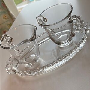 Elegant Candlewick Glass Creamer and Sugar Set